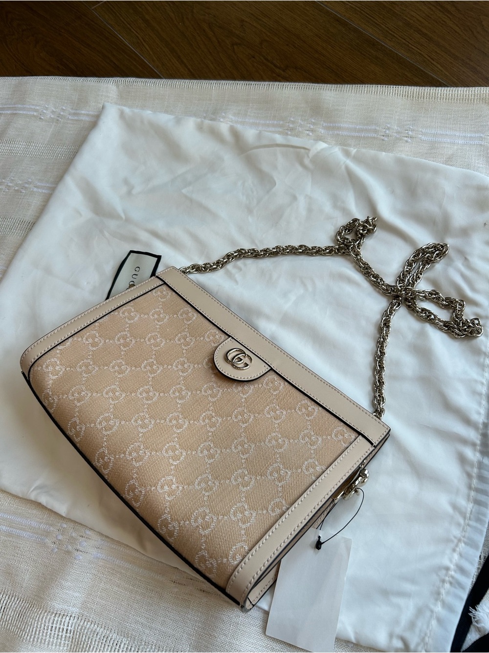 Gucci Ophidia Handbag Summer Denim GG/Harness Travel Soufflé Rose (Light Beige)